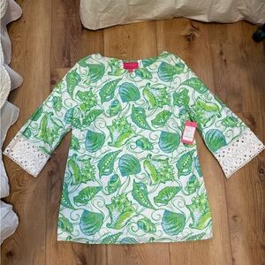 Lilly Pulitzer Green and White Floral Tunic Top